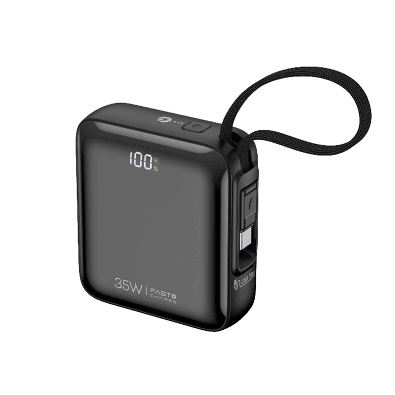35W Portable 2-in-1 Power Bank with Built-in Cable, 10000mAh Capacity